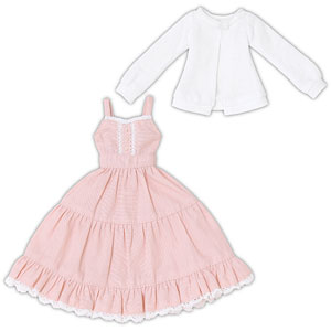 1/6 PNS ティアードキャミワンピ＆カーディガンset ピンク×ホワイト (ドール用)