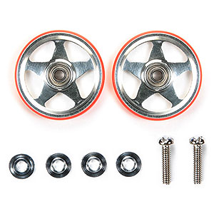 ミニ四駆特別企画 19mmプラリング付アルミベアリング ローラー(5本スポーク)(レッド)