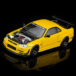 1/64 Nissan Skyline GT-R (R34) Customized Lightning Yellow w/GT Aero Kit