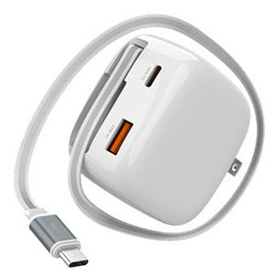 CYBER・65W Type-C巻取ケーブル内蔵 急速充電器 ホワイト(Switch2用)