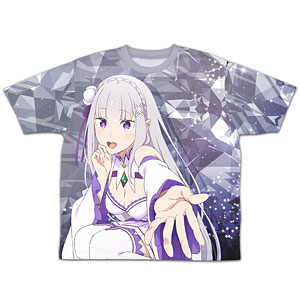 Re：ゼロから始める異世界生活 銀髪のハーフエルフ エミリア 両面フルグラフィックTシャツ/-L